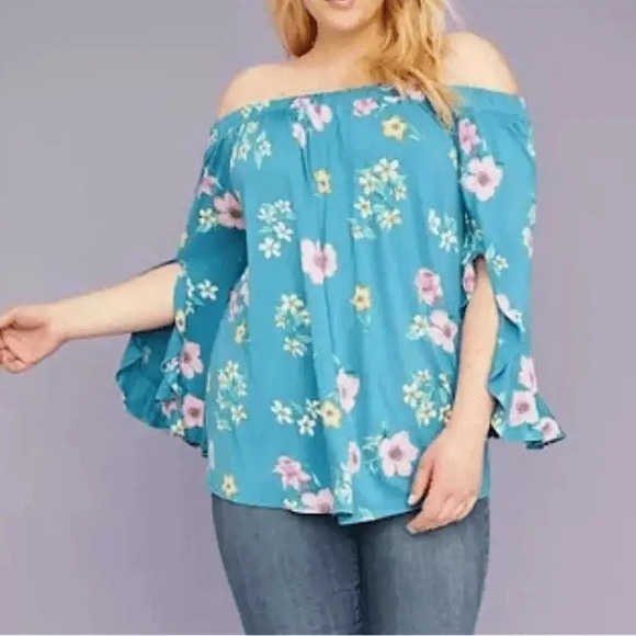 Off The Shoulder Floral Ruffle Sleeve Lane Bryant Plus 18/20 Prairie Cottage - Picture 1 of 11